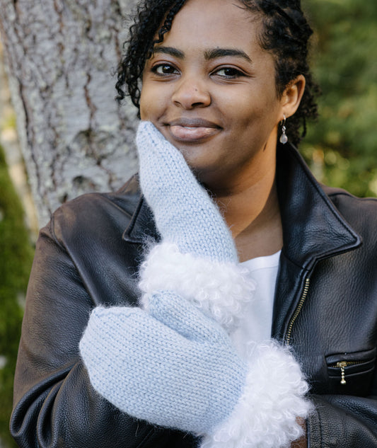 Woolly Loop Mittens Using Wool and the Gang Alpachino Merino and Take Care Mohair